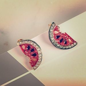 Woman’s watermelon rhinestone earrings